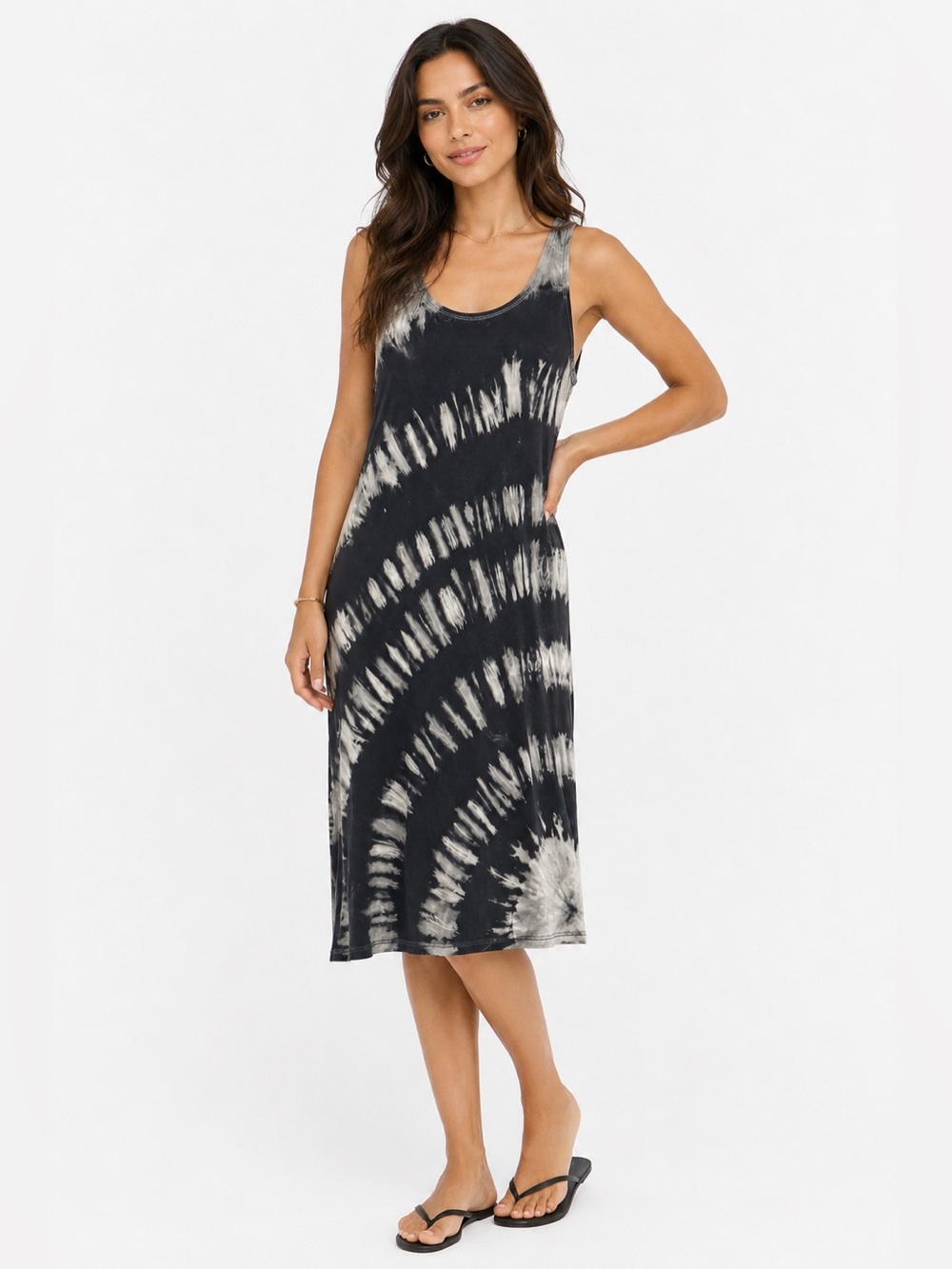 RD Style Black & Gray Tie-Dye Tank Midi Dress | Size Large (s-m fit)